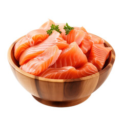 wooden bowl of raw salmon 
