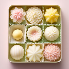 set of Japanese pastries in the box