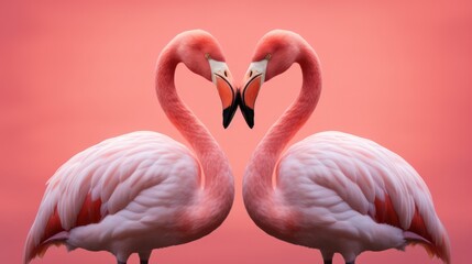 Naklejka premium Two Flamingos forming A Heart Shape 