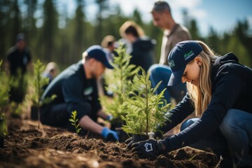Young Trees Planting by Dedicated Volunteers.
Volunteers diligently planting seedlings, contributing to forest restoration.