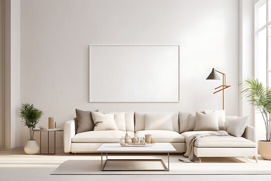 Photo white minimalist interior living room with White wall mockup