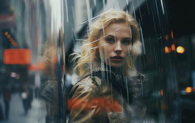Fototapeta premium beautiful woman standing on city street