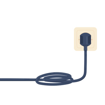 electric plug is stuck in the socket with a tangled cable in white background vector illustration concept design