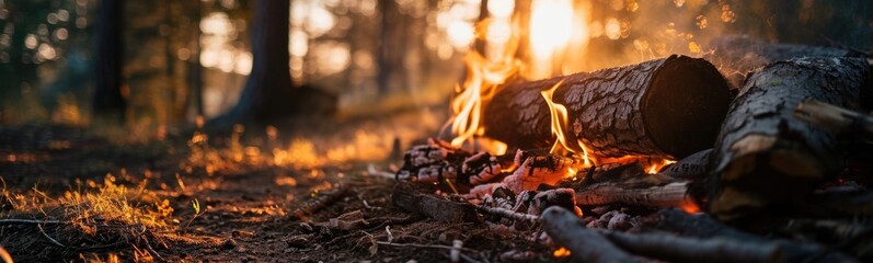 Fire in the woods. Banner


