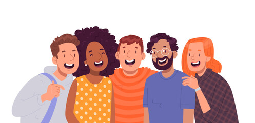 Happy friends. A company of young joyful people on a white background. Friendship and unity concept - 697502809