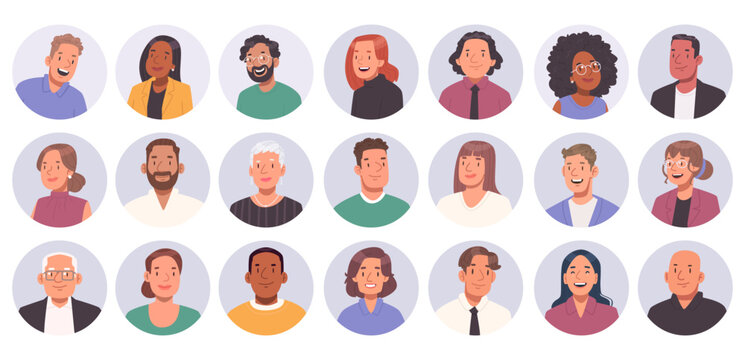 Collection Of Avatars Of Happy Business People In A Circle. Happy Business Men And Women