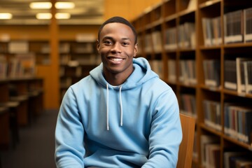 Confident Young African American Male College Student in Library