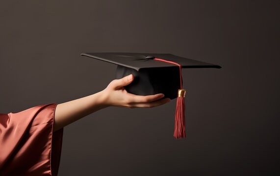 the hand holding the graduation cap. generative AI