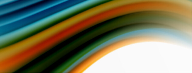 Rainbow color silk blurred wavy line background on white, luxuriously vibrant visually captivating backdrop. Stunning blend of colors reminiscent of rainbow, silky and gracefully blurred wavy pattern