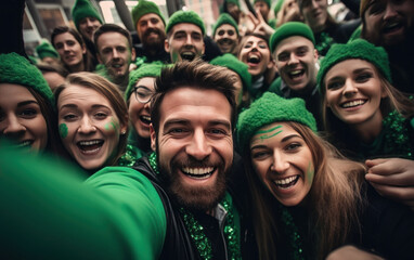 young friends group celebrating Patrick day