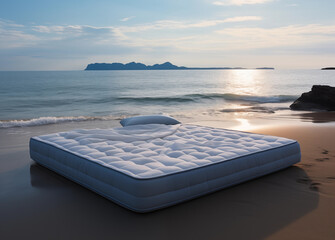 Big white mattress on the beach