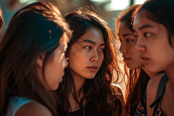 Fototapeta premium Group of young diverse women at their study place. Representing the diversity at the campus.