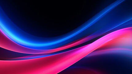 Neon blue and pink color strip wave paper on black. Abstract horizontal background