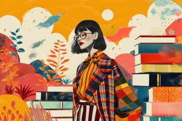Books sale . trendy collage illustration 