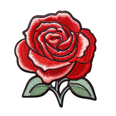 red rose embroidered patch badge isolated on transparent background Remove png, Clipping Path, pen tool