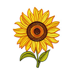 sunflower embroidered patch badge isolated on transparent background Remove png, Clipping Path, pen tool