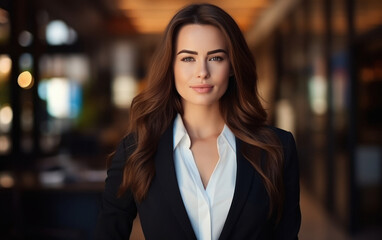 Obraz premium Young businesswoman or corporate employee in suit, ready for going to office.
