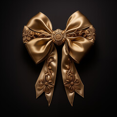 An elegant gold bow with an ornate design on a dark background, ideal for festive occasions and luxury gift wrapping.
