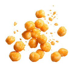 flaying Cheese Puffs isolated on transparent background Remove png, Clipping Path, pen tool - obrazy, fototapety, plakaty