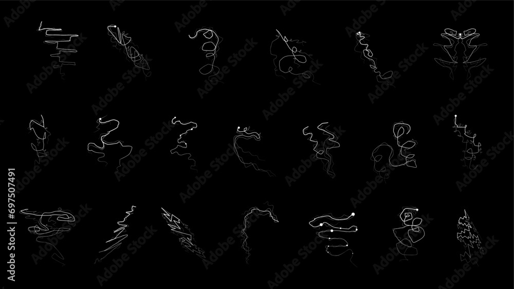 Aufkleber set black outline simple line abstract collection lightning thunderstorm abackground light and shine