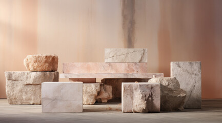 Textured Stone and Marble Blocks in Soft Light