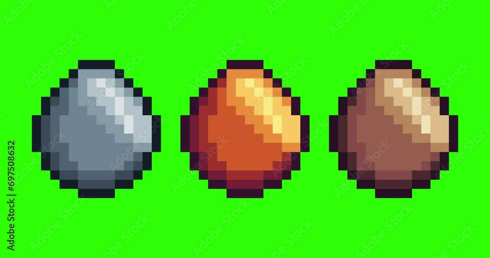 Poster green screen of eggs ,eggs icon bits pixel slowly appeared and dissappeared. simple animation from p
