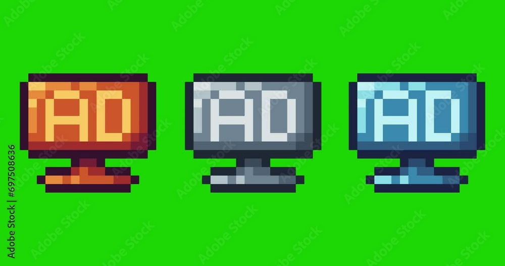 Fototapete green screen of monitor , ads monitor icon bits pixel slowly appeared and dissappeared. simple anima