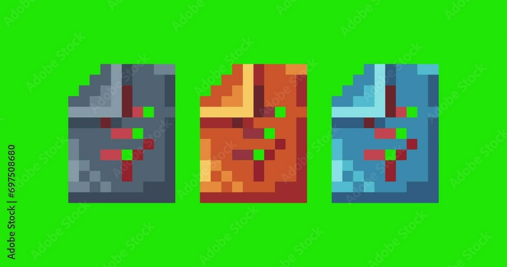 Poster green screen of money paper , paper icon bits pixel slowly appeared and dissappeared. simple animati