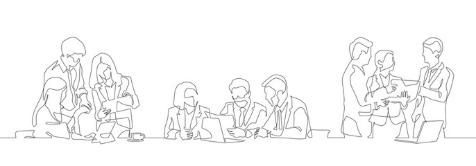 Continuous one line drawing of a business team. Group of office workers.