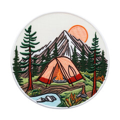 camping tent embroidery patch isolated on transparent background Remove png, Clipping Path, pen tool