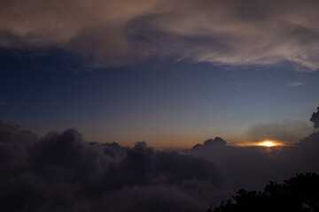 the beauty of the view at the top of a mountain in a tropical area is like a country above the clouds. a view presented when climbing an Indonesian mountain.