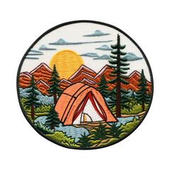 camping tent embroidery patch isolated on transparent background Remove png, Clipping Path, pen tool