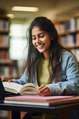 Young indian college girl using laptop