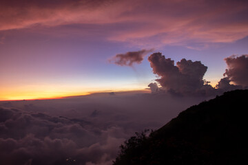 the beauty of the view at the top of a mountain in a tropical area is like a country above the clouds. a view presented when climbing an Indonesian mountain.