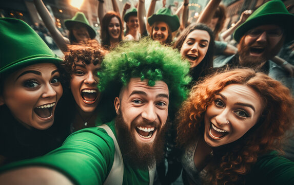 Young people group celebrating saint Patrick day