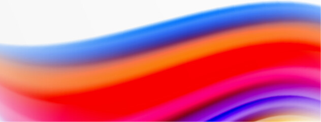 Rainbow color silk blurred wavy line background on white, luxuriously vibrant visually captivating backdrop. Stunning blend of colors reminiscent of rainbow, silky and gracefully blurred wavy pattern