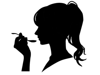 食事をする女性　横顔　シルエット　シンボル
マーク