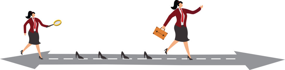 Businesswoman, Detective, Magnifying Glass, Mystery, Footprint,