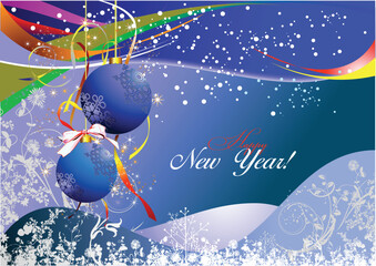 Fototapeta na wymiar Christmas - New Year shine card with blue balls