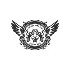 Vintage Retro Cowboy Texas Crossed Guns Badge Emblem Wings Logo