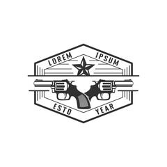 Retro Hexagonal Old Cowboy Texas Crossed Guns Badge Emblem Illustration