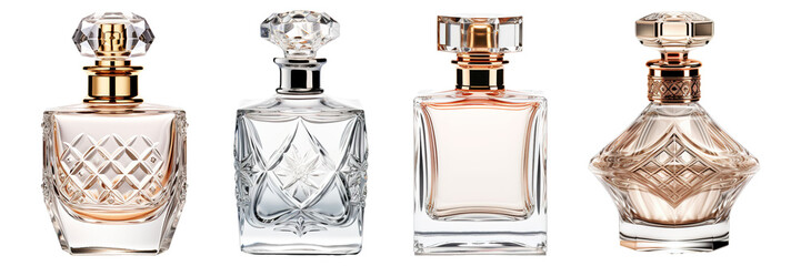 set of female perfume bottles isolated
