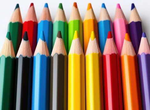 row of colorful pencils on white background. generative AI