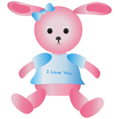 Fototapeta premium pink rabbit is wearing blue shirt and decorated with bow