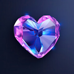 Fototapeta premium Isometric 3d crystal love heart with shiny bluish purple sparkling glass on dark background