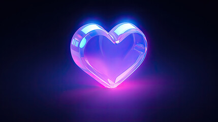 Isometric 3d crystal love heart with shiny bluish purple sparkling glass on dark background 