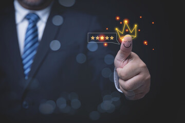 Customer evaluation satisfaction rating good, positive. customers are happy service. Quality feedback, Excellent serving. Customer service and Satisfaction concept.