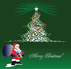 Christmas - New Year tree with Santa image. Vector illustration;