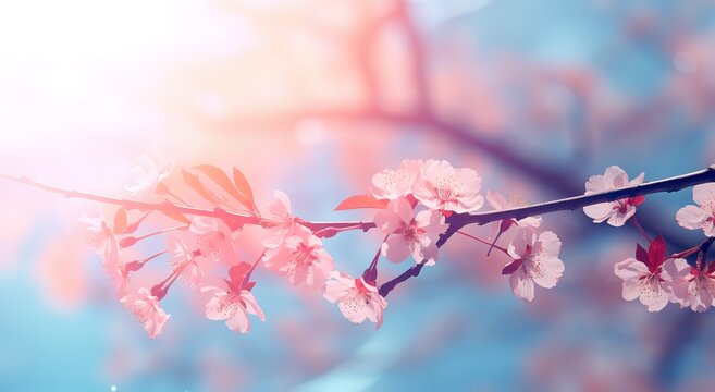beautiful cherry blossoms are blooming with a blur effect behind them. generative AI