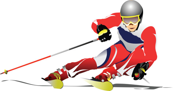 Colored vector illustration of skier image